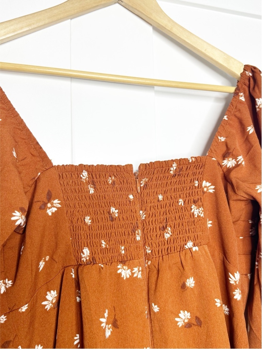 Abercrombie & Fitch Long Sleeve Draped Bodice Mini Dress Large Orange Spice - Picture 8 of 16